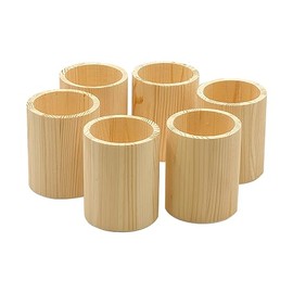 Cregugua 6-Pack 4 Inch Round Wood Pen Holder Unfinished Wooden Pencil Holder for DIY Crafts (3x3x4 Inches)