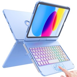 FUWANG FUWANG Touch Keyboard Case for iPad (A16) 11th Generation 11 inch 2025&10th Gen 10.9 inch 2022, 360 Rotate for iPad 10th Generation Case with Keyboard, Backlit Keyboard Case with Pencil Holder, Blue
