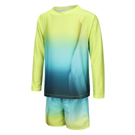 Boys Two Piece Rash Guard Swimsuits Set Kids Long Sleeve Sunsuits Swimwear Set Gradient Lemon Green Size 10/8-10 Years