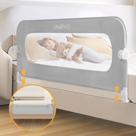 UNAPHO Bed Rail for Toddlers,Swing Down Kids Bed Rail Guard for Twin,Full,Queen,King,Bunk Size Bed,Extral Tall Child Bed Rail Guard with Reinforced Anchor Safety System (Grey 32 inch)