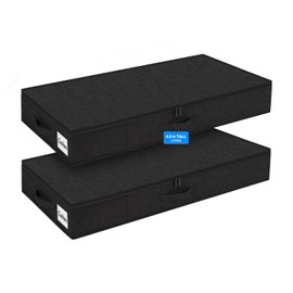 punemi Under Bed Storage Containers, 4.5 Inches Tall Low Profile Underbed Clothes Storage Organizer Bin with Sturdy Side & Bottom, Use as Shallow Dorm Storage Under Bed, Flat Clothes Organizer, Black