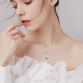 Hummingbird Necklace 925 Sterling Silver Flower Bird Necklace Cute Animal Pendant Cross Sunflower Hummingbird Jewelry Gifts for Women Mom Wife for Mother's Day or Birthday