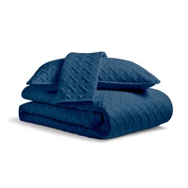 Cosy House Collection Luxury Rayon Derived from Bamboo 3-Piece Quilt Set - Ultra Soft Quilted Coverlet Bedspread - Classic Weave Stitch - Includes Quilt and 2 Pillow Shams (Full/Queen, Navy Blue)