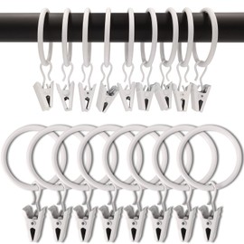 WeeksEight 100 Pack White Curtain Rings with Clips, Curtain Hooks Hangers Clip Rings for Hanging Drapes Bows Hat, Drapery Rings 1.26 in I D, Fits up to 1 in Diameter Curtain Rod.
