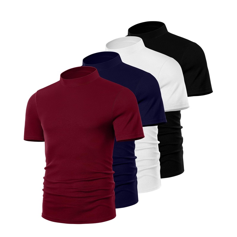 Ficerd 4 Pack Men's Mock Neck T Shirts, Short Sleeve