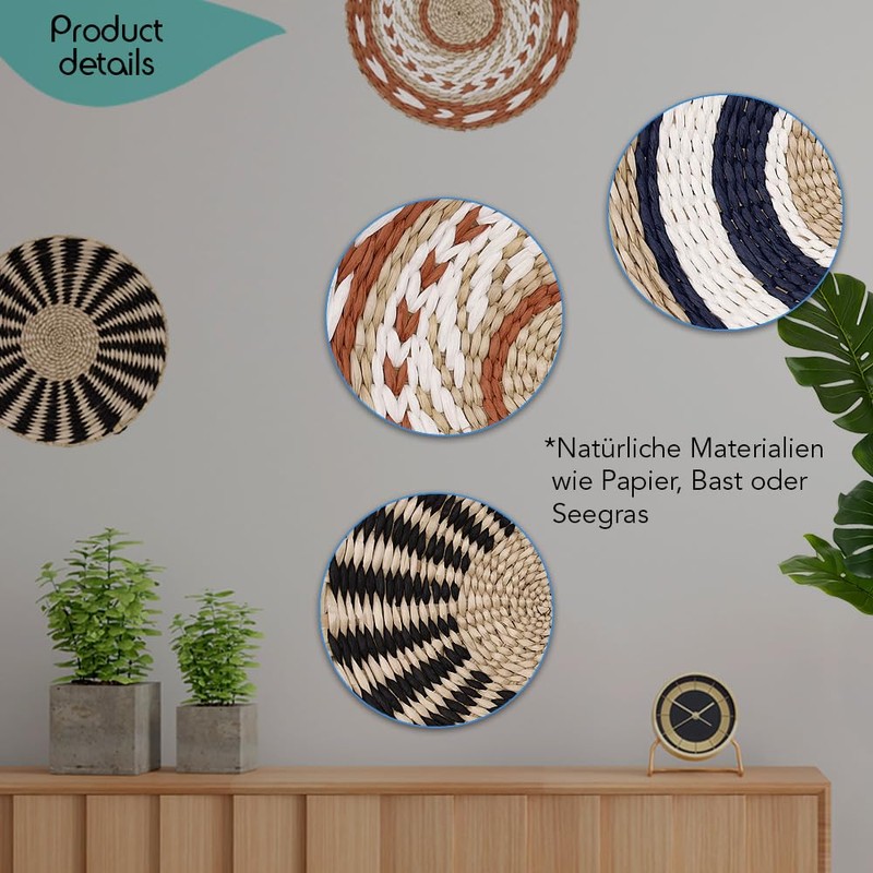 DECCARO Boho Wall Basket, Black, Medium