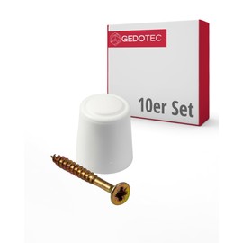 Gedotec Rubber Door Stopper with Mounting Material | Pack of 10 Premium Plastic Door Stoppers - White | Door Stopper Floor for Gluing + Screws | Door Stopper Small for Room Doors