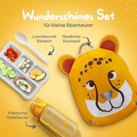 LAUBGOLD® Nursery Backpack Boys and Girls Set Including Lunch Box and Water Bottle with Stickers BPA-Free Set Backpack Nursery Boys Reflectors Chest Strap Lightweight Children's Backpack