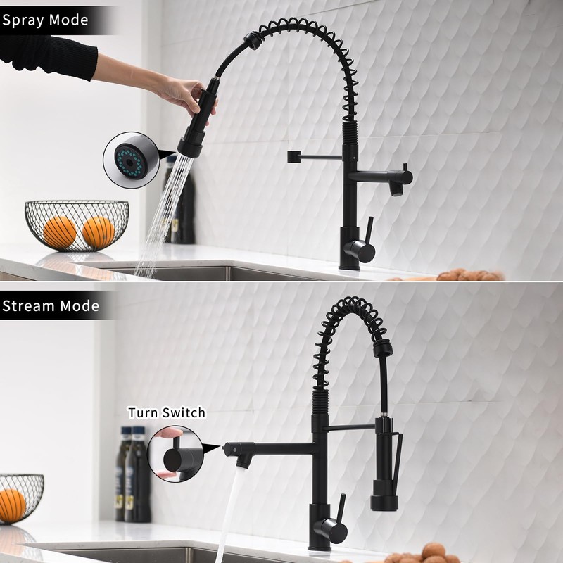 AIMADI Black Kitchen Faucet with 2 Function Sprayer,Commercial Stainless Steel