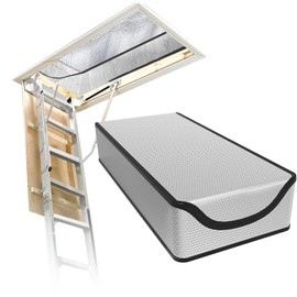 XKDOUS Attic Door Insulation Cover 54'' X 25'' X 11'', Extra Thick Double Bubble Attic Stairs Insulation Cover for Summer, Attic Tent for Winter, Attic Stairs Insulation Cover with Zipper, Silver