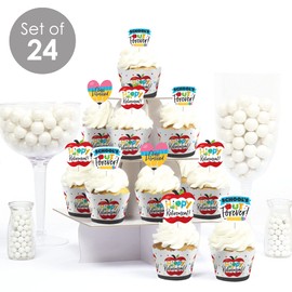 Big Dot of Happiness Juego de 24 envoltorios para cupcakes y palillos de golosinas para fiesta de jubilación