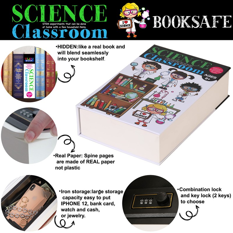 Science Book Safe Storage Box with Real Pages Combination Lock