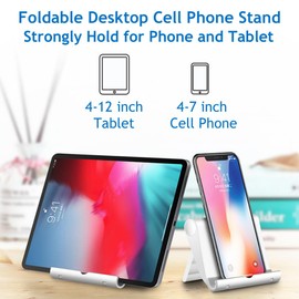 JUSDIQIR Cell Phone Stand for Desk, Foldable Cell Phone Holder Mobile Stand Phone Dock, Multi-Angle Universal Adjustable Tablet Stand Holder Compatible with Most Cell Phone and Tablet (White)