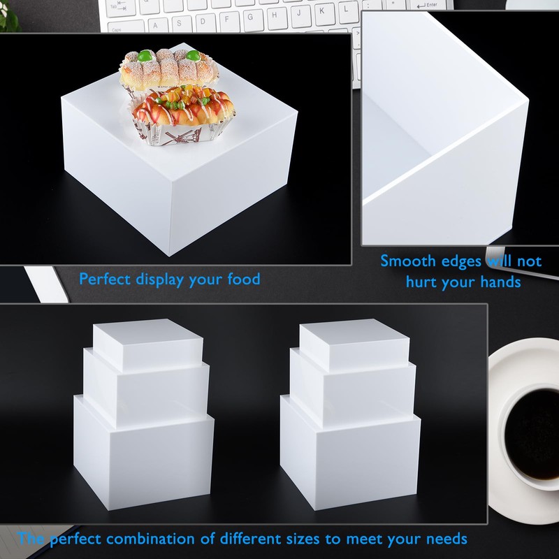 Bouiexye 3Pcs White Buffet Risers Acrylic Boxes Display Food Risers