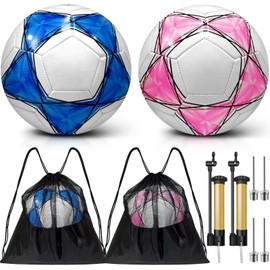 yasuwekik 2 Pack Operation Christmas Deflated Soccer Ball with Pump for Child Size 3,Size 4,Size 5 (Sun, Size 3)