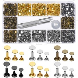 PAXCOO Paxcoo 480 Sets 3 Sizes Leather Rivets Double Cap Rivet Tubular Metal Studs with 3 Pieces Setting Tool Kit for Leather Craft Repairs Decoration, 4 Colors
