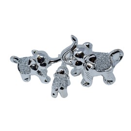Amazing Gift Crystal Crown Set of 3 Crushed Diamond Elephant Family Ornament, Shiny Silver Ceramic Elephant Ornaments