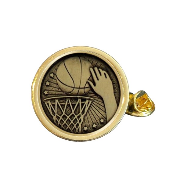 Basketball (F) Gold Plated Domed Lapel Pin Badge in Bag
