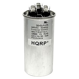 HQRP 35uf 5uf 370-440V Condensador de doble funcionamiento, funciona con CBB65 AC Motor eléctrico de arranque HVAC soplador compresor horno 35MFD 5MFD CBB65-R Z97F9834 97F9834 UL Listed