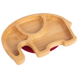 Tiny Dining Children's Bamboo Elephant Plate with Suction Cup - Segmented Design, Eco-Friendly - 24cm - Red