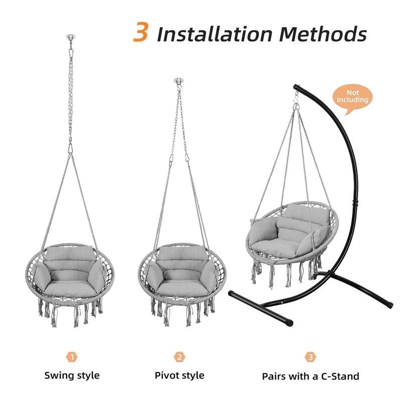 Goutime Hammock Chair, Macrame Hanging Swing Chairs with Cushion and