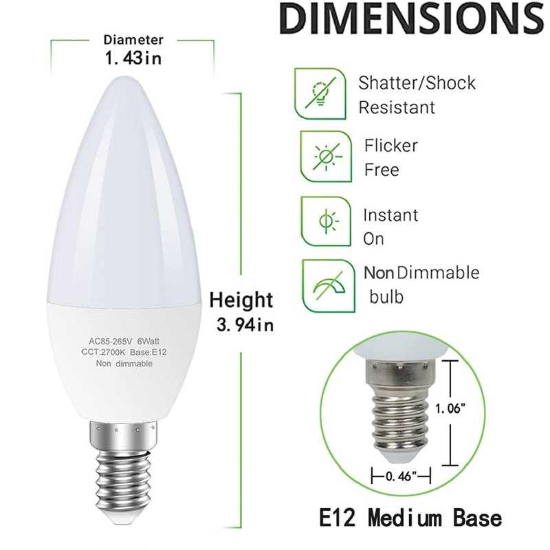 GOSCHE E12 Led Ceiling Fan Light Bulbs, 6W B11 Led