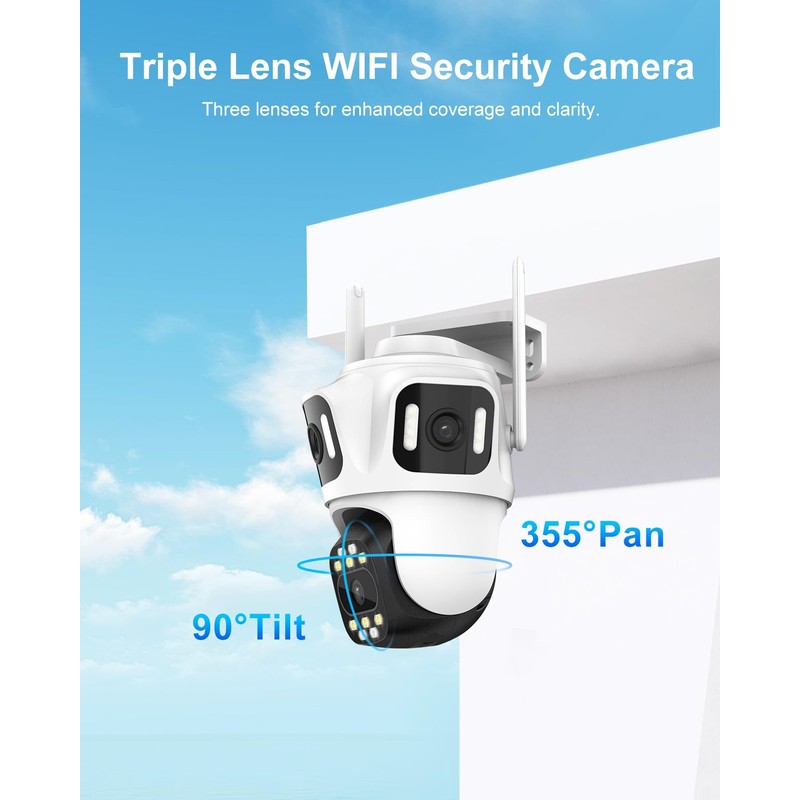 STONVUE 9MP Three Lens Wireless Outdoor Security Camera, 360° Pan/Tilt,