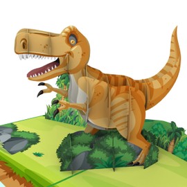 MOKIO® Pop-Up Card - T-Rex Dinosaur - 3D Dino Birthday Card as Voucher or for Money Gifts, Children's Birthday Card