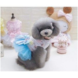 Puppy Skirt Dog Dresses for Small Dogs Princess Tutu Flower Sequin Dot Wedding Lace Luxury Bow Dresses for Small Dogs Girls Cats (XL, Blue)