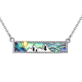 HOPEEZZ Mountain Urn Necklaces for Ashes Sterling Silver Bar Cremation Abalone Shell Jewelry for Ashes Memory Jewelry for Women Men
