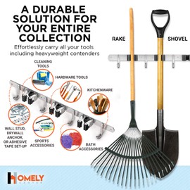 Mop and Broom Holder Wall Mount Heavy Duty - Metal Broom and Mop Holder Wall Mount - Broom Organizer Wall Mount for Kitchen Closet Garage Garden Tool - 3 Broom Hanger Positions with 4 Broom Rack Hooks