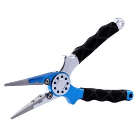 CRAZY SHARK Professional Saltwater/Fresh Water Aluminum Fishing Pliers Tungsten Carbide Cutters Hook Remover with Sheath and Lanyard (Blue.T)