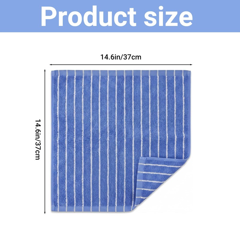 Blue White Stripe Hand Towels 4 Pack, 14.6x14.6 Inch Cotton