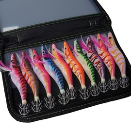 Egging Set with Rattle, Set of 10, No. 3, Egi Set, Bait Tree, Fishing Case, Squid Fishing