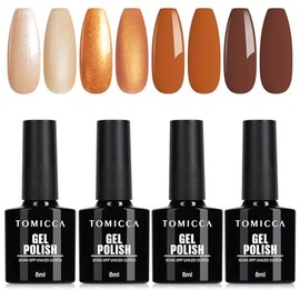 TOMICCA UV Nagellack Braun Set, 4 Farben Herbst Braun Glitzer Collection Gel Nagellack, Soak-Off UV/LED Geschenk f√ºr Nagelstudio DIY Home, 8ML