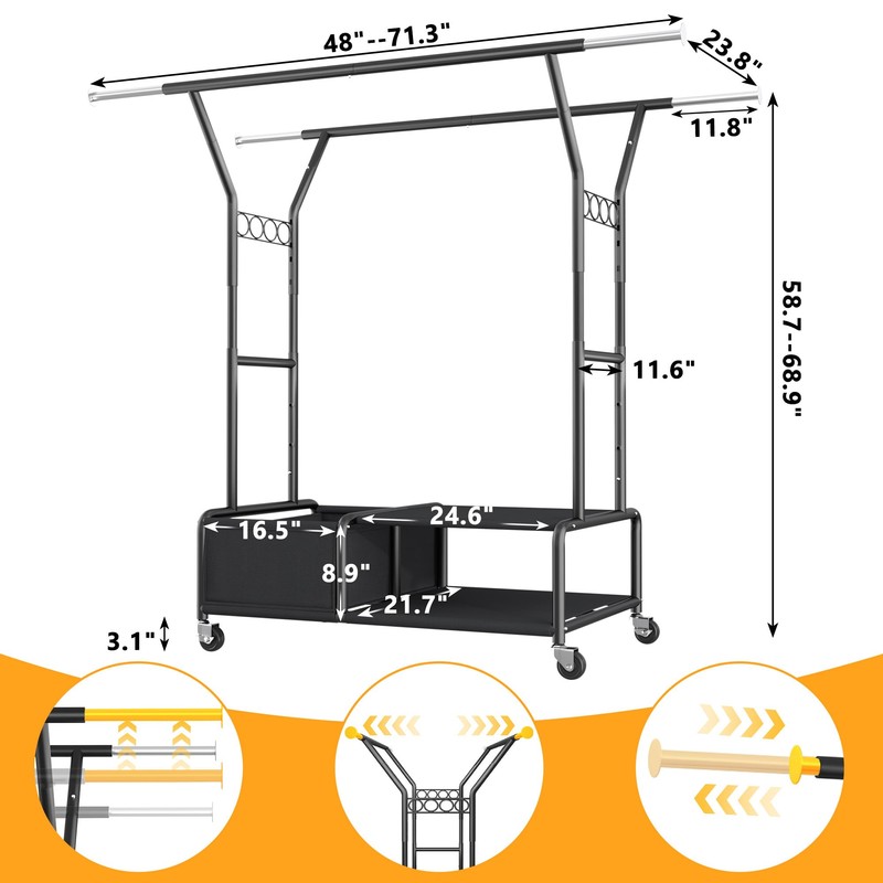 Raybee Clothes Racks for Hanging Clothes with Shelves 400LBS, Adjustable