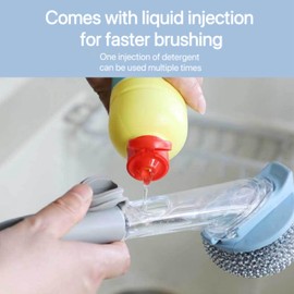 Kitchen Dish Brush with Soap Dispenser - Multi-Purpose Hand held Cleaning Brush with2 Interchangeable Brush Heads for Dishes/Pans/pots/Sinks