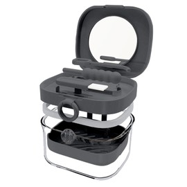 Retainer Case,Denture Case Retainer Cleaning Case, No-Leak Denture Bath Box Cup, Complete Clean Care for Dentures, Mouth Guard, Night Guard & Retainers with Mirror,Hook,Bite adhesive and Brush(Grey)