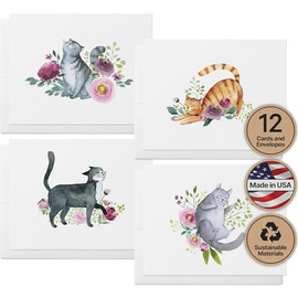 Twigs Papel – Tarjetas de felicitación de gatos surtidos – Tarjetas de papelería con sobres, tarjeta de agradecimiento, tarjetas de notas en blanco, t