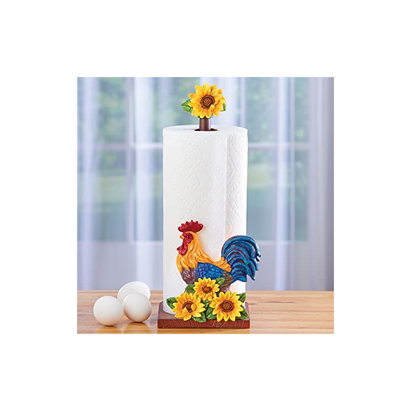 Collections Etc Tabletop Roosters & Sunflowers Standard Paper Towel Holder