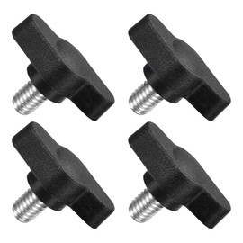 uxcell 4Pcs Tee Wing Knobs Thumb Screws, M6 x 8mm Clamping Screw Knob Male Thread 304 Stainless Steel T Shaped Thumb Screws Handle 27mm Dia. for Hand Tightening Knob Replacement, Black