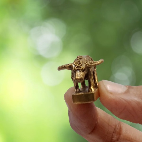 Purpledip Rare Miniature Brass Figurine Water Buffalo: Collectible Statue With