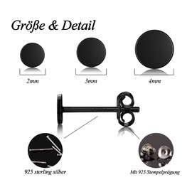 CERSLIMO Women's Stud Earrings 925 Silver Small for Women Men Girls 3 Pairs Earrings Silver Gold Rose Gold Black Round Flat Set (2 mm/3 mm/4 mm) Delicate Cartilage Tragus Helix Circle, Silver