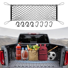 Canvcle Truck Bed Cargo Net for 2013-2025 GMC Sierra/Chevy Silverado 1500 2500 3500 Accessories Envelope Style Mesh Trunk Net Organizer and Storage Stretchable Elastic Nylon Rear Cargo Netting