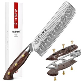 HEZHEN Damascus Nakiri Chef Knife 7.4 inch, 67 Layers Damascus Steel, Full Tang Knife,Vegetable Cleaver with Micarta Handle