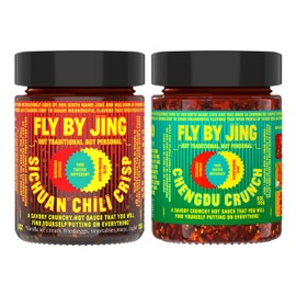 FLYBYJING Spicy Crunchy Sauce Bundle: Original & Extra Crunchy Chili Crisp - Premium All-Natural Vegan and Sugar Free - Crispy Tingly Savory Sichuan Hot Sauces, Good on Everything, 6oz (Pack of 2)