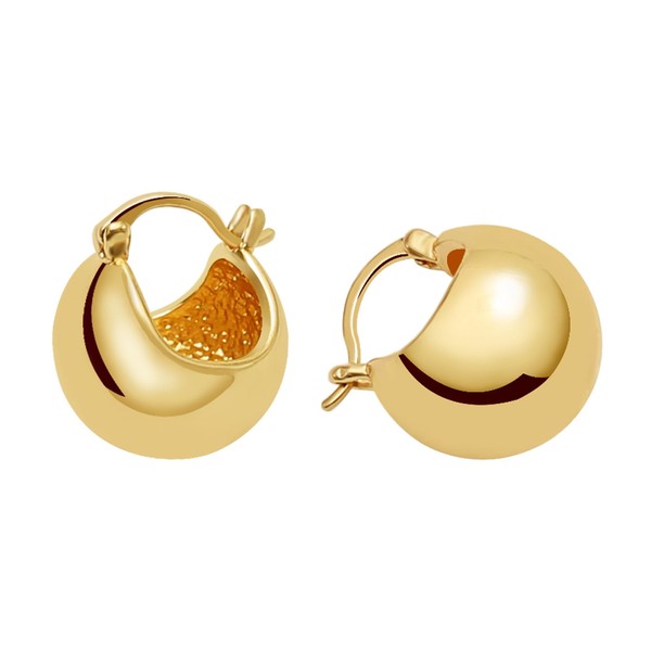 Small Chunky Gold Huggie Earrings For Women, 14k Gold Thick