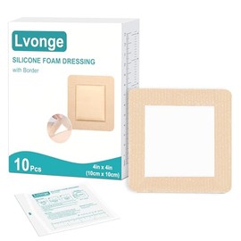 Apósito De Espuma De Silicona De 4" X 4"(Paquete De 10) Con Borde Adhesivo, Apósitos Para El Cuidado De Heridas, Vendajes De Silicona Grandes, Impermeables Y Muy Absorbentes Para Úlceras Por Pr