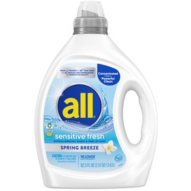 all sensitive fresh™, Spring Breeze, Scented Liquid Laundry Detergent for Sensitive Skin, Hypoallergenic, Free of Dyes, Concentrated, 82.5oz, 110 Loads