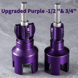 2pcs Integrated Internal & External Pipe Threading Tool with 1/2'' & 3/4'' Dies, Electric Drill Compatible 2 in 1 Pvc Pipe Threader Kit, Dual-Function Pipe Thread Cutting Tool for Home Repair,Free Shipping:_Upgraded Purple -1/2 "& 3/4"